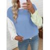 image:imageEVALESS Womens Long Sleeve Tops Fall Fashion 2026 Crewneck Color Block Ribbed Knit Casual Loose Fit Pullover ShirtsSky Blue