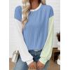 image:imageEVALESS Womens Long Sleeve Tops Fall Fashion 2026 Crewneck Color Block Ribbed Knit Casual Loose Fit Pullover ShirtsSky Blue