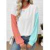 image:imageEVALESS Womens Long Sleeve Tops Fall Fashion 2026 Crewneck Color Block Ribbed Knit Casual Loose Fit Pullover ShirtsWhite