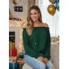 image:imageEVALESS Womens Tops Off The Shoulder Blouses for Women Dressy Casual Cute Puff Sleeve T Shirts Fashion 2026Blackish Green