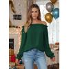 image:imageEVALESS Womens Tops Off The Shoulder Blouses for Women Dressy Casual Cute Puff Sleeve T Shirts Fashion 2026Blackish Green
