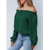 image:imageEVALESS Womens Tops Off The Shoulder Blouses for Women Dressy Casual Cute Puff Sleeve T Shirts Fashion 2026Blackish Green