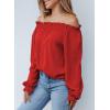 image:imageEVALESS Womens Tops Off The Shoulder Blouses for Women Dressy Casual Cute Puff Sleeve T Shirts Fashion 2026Fiery Red