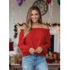 image:imageEVALESS Womens Tops Off The Shoulder Blouses for Women Dressy Casual Cute Puff Sleeve T Shirts Fashion 2026Fiery Red