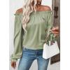 image:imageEVALESS Womens Tops Off The Shoulder Blouses for Women Dressy Casual Cute Puff Sleeve T Shirts Fashion 2026Grass Green