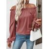 image:imageEVALESS Womens Tops Off The Shoulder Blouses for Women Dressy Casual Cute Puff Sleeve T Shirts Fashion 2026Mineral Red