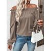 image:imageEVALESS Womens Tops Off The Shoulder Blouses for Women Dressy Casual Cute Puff Sleeve T Shirts Fashion 2026Smoke Gray