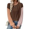 image:imageEVALESS Womens Long Sleeve Tops Fall Fashion 2026 Crewneck Color Block Ribbed Knit Casual Loose Fit Pullover ShirtsChestnut Brown