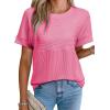 image:imageEVALESS Short Sleeve Shirts for Women Casual Spring Summer Tops Ribbed Knit Striped Womens Tops Crewneck Loose Fit T ShirtsBright Pink