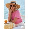 image:imageEVALESS Short Sleeve Shirts for Women Casual Spring Summer Tops Ribbed Knit Striped Womens Tops Crewneck Loose Fit T ShirtsBright Pink