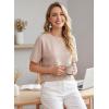 image:imageEVALESS Short Sleeve Shirts for Women Casual Spring Summer Tops Ribbed Knit Striped Womens Tops Crewneck Loose Fit T ShirtsLight Khaki