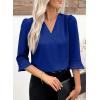 image:imageEVALESS Womens 34 Sleeve Tops Dressy Casual Pleated V Neck Business Work Blouses Office ShirtsDark Blue