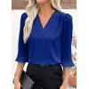 image:imageEVALESS Womens 34 Sleeve Tops Dressy Casual Pleated V Neck Business Work Blouses Office ShirtsDark Blue
