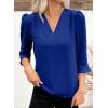 image:imageEVALESS Womens 34 Sleeve Tops Dressy Casual Pleated V Neck Business Work Blouses Office ShirtsDark Blue