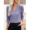 image:imageEVALESS Womens 34 Sleeve Tops Dressy Casual Pleated V Neck Business Work Blouses Office ShirtsOrchid Petal