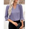 image:imageEVALESS Womens 34 Sleeve Tops Dressy Casual Pleated V Neck Business Work Blouses Office ShirtsOrchid Petal