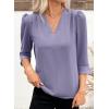 image:imageEVALESS Womens 34 Sleeve Tops Dressy Casual Pleated V Neck Business Work Blouses Office ShirtsOrchid Petal
