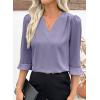 image:imageEVALESS Womens 34 Sleeve Tops Dressy Casual Pleated V Neck Business Work Blouses Office ShirtsOrchid Petal