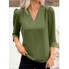 image:imageEVALESS Womens 34 Sleeve Tops Dressy Casual Pleated V Neck Business Work Blouses Office ShirtsVineyard Green