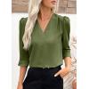 image:imageEVALESS Womens 34 Sleeve Tops Dressy Casual Pleated V Neck Business Work Blouses Office ShirtsVineyard Green