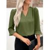 image:imageEVALESS Womens 34 Sleeve Tops Dressy Casual Pleated V Neck Business Work Blouses Office ShirtsVineyard Green