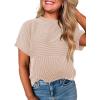 image:imageEVALESS Short Sleeve Shirts for Women Casual Spring Summer Tops Ribbed Knit Striped Womens Tops Crewneck Loose Fit T ShirtsLight Khaki