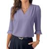 image:imageEVALESS Womens 34 Sleeve Tops Dressy Casual Pleated V Neck Business Work Blouses Office ShirtsOrchid Petal
