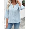 image:imageEVALESS Boho Tops for Women Blouses Dressy Casual V Neck 34 Sleeve Shirts Spring Outfits Trendy Vacation ClothesBeau Blue