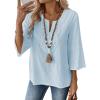 image:imageEVALESS Boho Tops for Women Blouses Dressy Casual V Neck 34 Sleeve Shirts Spring Outfits Trendy Vacation ClothesBeau Blue