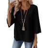 image:imageEVALESS Boho Tops for Women Blouses Dressy Casual V Neck 34 Sleeve Shirts Spring Outfits Trendy Vacation ClothesBlack