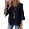 image:imageEVALESS Boho Tops for Women Blouses Dressy Casual V Neck 34 Sleeve Shirts Spring Outfits Trendy Vacation ClothesNavy Blue