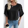 image:imageEVALESS 34 Length Sleeve Womens Tops Dressy Casual Blouses Crewneck Ruffle Sleeve Shirts Spring Outfits Business Work TopsBlack