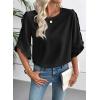 image:imageEVALESS 34 Length Sleeve Womens Tops Dressy Casual Blouses Crewneck Ruffle Sleeve Shirts Spring Outfits Business Work TopsBlack