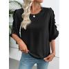 image:imageEVALESS 34 Length Sleeve Womens Tops Dressy Casual Blouses Crewneck Ruffle Sleeve Shirts Spring Outfits Business Work TopsBlack