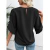 image:imageEVALESS 34 Length Sleeve Womens Tops Dressy Casual Blouses Crewneck Ruffle Sleeve Shirts Spring Outfits Business Work TopsBlack