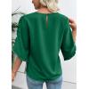 image:imageEVALESS 34 Length Sleeve Womens Tops Dressy Casual Blouses Crewneck Ruffle Sleeve Shirts Spring Outfits Business Work TopsDark Green