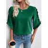 image:imageEVALESS 34 Length Sleeve Womens Tops Dressy Casual Blouses Crewneck Ruffle Sleeve Shirts Spring Outfits Business Work TopsDark Green