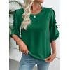 image:imageEVALESS 34 Length Sleeve Womens Tops Dressy Casual Blouses Crewneck Ruffle Sleeve Shirts Spring Outfits Business Work TopsDark Green