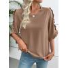 image:imageEVALESS 34 Length Sleeve Womens Tops Dressy Casual Blouses Crewneck Ruffle Sleeve Shirts Spring Outfits Business Work TopsKhaki