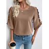 image:imageEVALESS 34 Length Sleeve Womens Tops Dressy Casual Blouses Crewneck Ruffle Sleeve Shirts Spring Outfits Business Work TopsKhaki