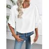 image:imageEVALESS 34 Length Sleeve Womens Tops Dressy Casual Blouses Crewneck Ruffle Sleeve Shirts Spring Outfits Business Work TopsWhite