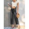 image:imageEVALESS Jeans for Women Stretchy Distressed Washed Straight Leg Frayed Raw Hem Denim Ankle Pants with PocketsBlack