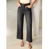 image:imageEVALESS Jeans for Women Stretchy Distressed Washed Straight Leg Frayed Raw Hem Denim Ankle Pants with PocketsBlack