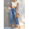 image:imageEVALESS Jeans for Women Stretchy Distressed Washed Straight Leg Frayed Raw Hem Denim Ankle Pants with PocketsBlue