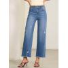 image:imageEVALESS Jeans for Women Stretchy Distressed Washed Straight Leg Frayed Raw Hem Denim Ankle Pants with PocketsBlue