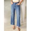 image:imageEVALESS Jeans for Women Stretchy Distressed Washed Straight Leg Frayed Raw Hem Denim Ankle Pants with PocketsBlue