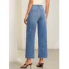 image:imageEVALESS Jeans for Women Stretchy Distressed Washed Straight Leg Frayed Raw Hem Denim Ankle Pants with PocketsBlue