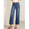 image:imageEVALESS Jeans for Women Stretchy Distressed Washed Straight Leg Frayed Raw Hem Denim Ankle Pants with PocketsDark Blue