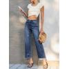 image:imageEVALESS Jeans for Women Stretchy Distressed Washed Straight Leg Frayed Raw Hem Denim Ankle Pants with PocketsDark Blue
