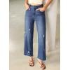 image:imageEVALESS Jeans for Women Stretchy Distressed Washed Straight Leg Frayed Raw Hem Denim Ankle Pants with PocketsDark Blue